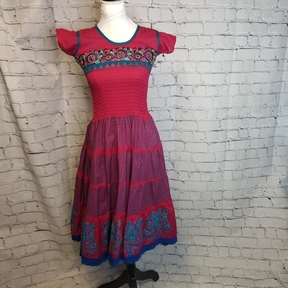 Vtg ethnic indian pakastani kurti kurta embroidered floral boho dress - Picture 7 of 14